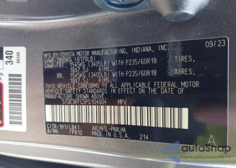 2023 Toyota Sienna Platinum из США, поврежденный, VIN 5TDESKFC5PS104004